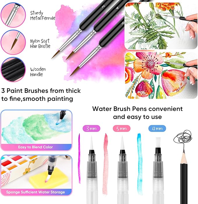 Taotree Watercolor Paint Set 168 Colors, Art Supplies Watercolors Kit Travel Water Colors with 3 Paints Brushes, Crafts Painting Supplies, Drawing for Adults Artist Drawing, Painting