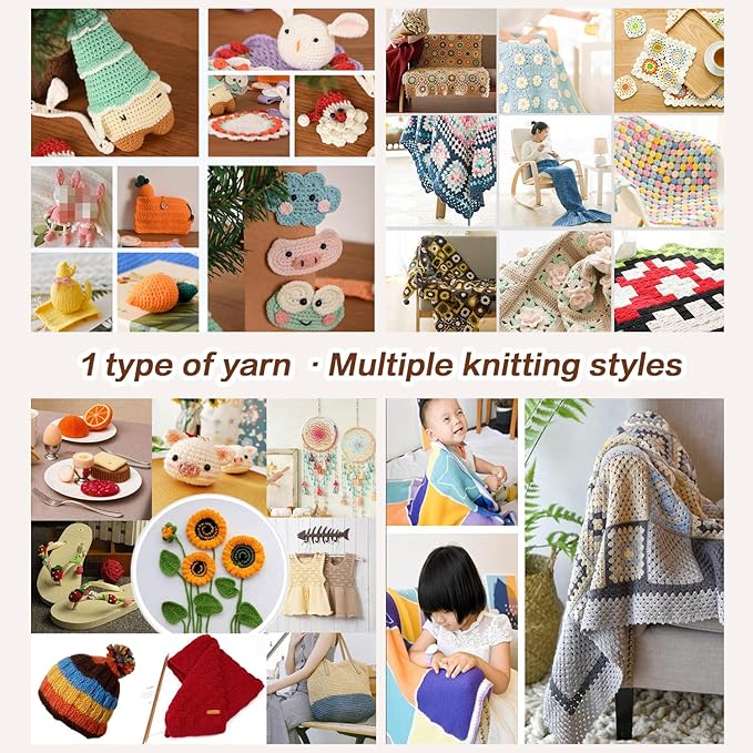Caddice Comfy Blend Milk Wool Plain Knitting & Crochet Yarn Bulk Starter Kit for Colorful Craft DIY Handcrafts