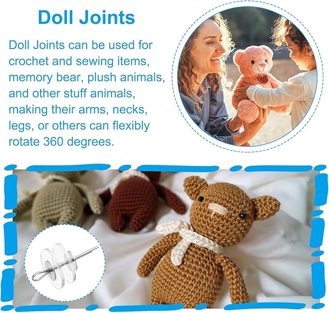 PATIKIL 24mm Doll Joints, 10 Set Removable Cotter Pin Joints Connector and Acrylic Tray for Bear Limbs Making Head Joints DIY Crafts Accessories