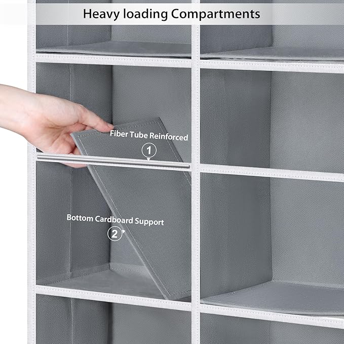 Univivi 6 Tiers Hanging Yarn Storage Organizer, Large Knitting Organizer with 12 Deep Clear Pockets & 10 Mesh Side Pockets, Over The Door Yarn Holder for Crochet Hooks, Knitting Needles, Grey