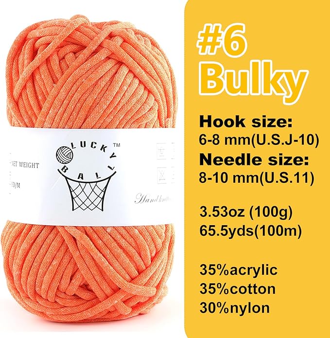 100g Yarn for Crocheting and Knitting,66yds/60m Cotton Yarn for Beginners,Cotton-Nylon Acrylic Blend Yarn for Beginners Crochet Kit Making(Bright Orange)