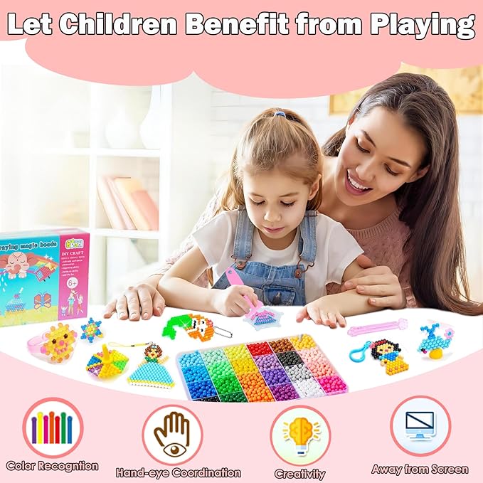 sigowal 3000 pcs non-iron fuse beads kit, 24 colors 5mm water fuse beads for kids, no heat bead creative refill set diy starter gift for new years, birthdays, christmas