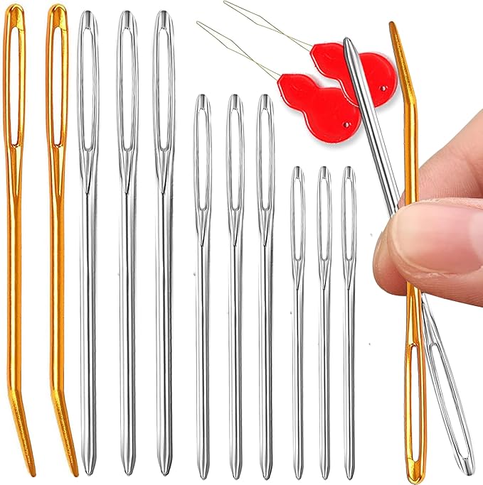Pikdmin 11pcs Large Eye Sewing Needles Kit, Stainless Steel Large-Eye Blunt Needles & Bent Tapestry Needles for Tapestry,Sewing Wool,Weaving,Darning,Leather, Carpet Canvas Repair