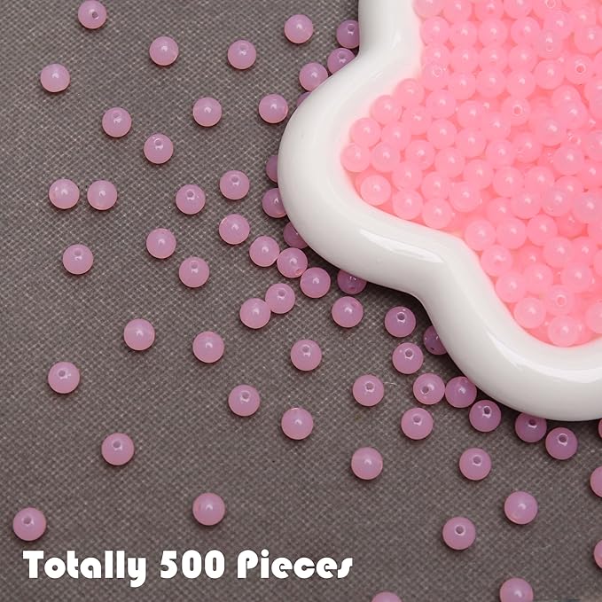 bonny boxx 500pcs 8mm jelly light pink acrylic round beads, smooth transparent acrylic balls, plastic resin gumball bubblegum chunky beads for necklace & bracelet making, crafting supplies