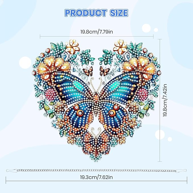 MOGTAA Butterfly Diamond Art Hanging Pendant Kits, 5D Special Shape Diamond Art Kits for Adults, Crystal Rhinestones Flowers Diamond Painting Gem Art for Home Garden Wall Decor