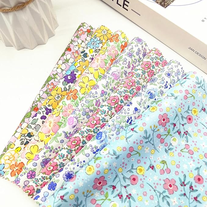 22Pcs 10" Fabric Squares No Repeat Precut Cotton,Wavy Edge Quilting Supplies,DIY Sewing Color Analysis Draping Kit Material Assorted Floral
