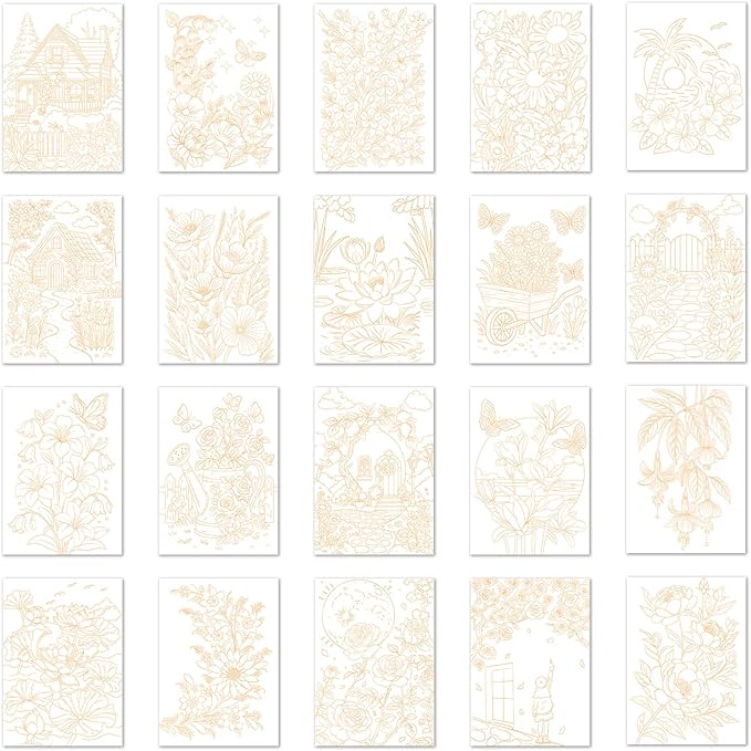 Elfew Flower & Landscape Watercolor Workbook, Watercolor Coloring Books for Adults & Beginners, 20 Pattern with 160gsm No-Bleed Cold-Pressed Paper（No Paints Included）