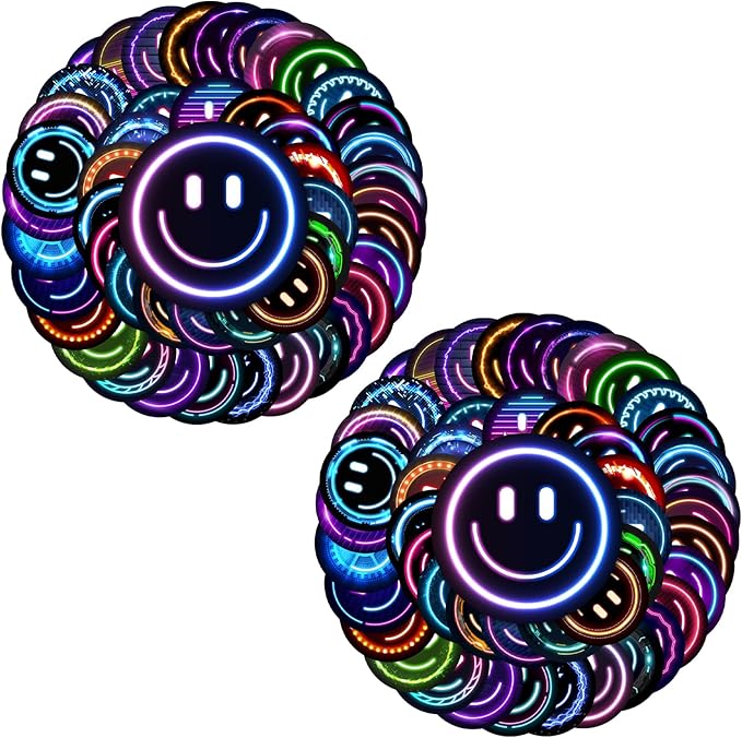 wercokt 100pcs smiling neon stickers, cute water bottle stickers for kids, for teaching rewards, notebooks, stationery, luggage, cartoon pvc happy sticker