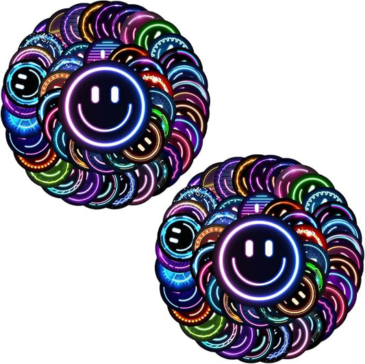 wercokt 100pcs smiling neon stickers, cute water bottle stickers for kids, for teaching rewards, notebooks, stationery, luggage, cartoon pvc happy sticker
