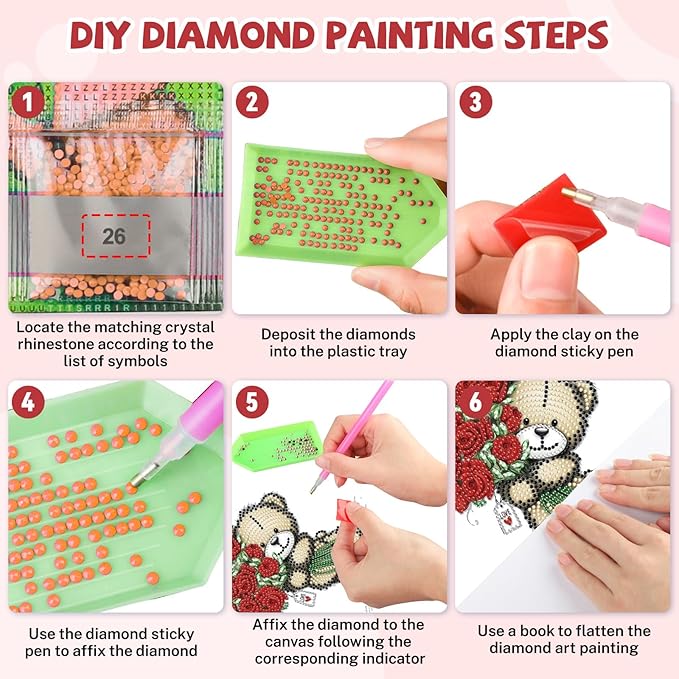 Bowetile Valentine's Day Diamond Art Hanging Kits for Adults, Diamond Art Suncatchers Bear, 5D Special Shape Diamond Painting Red Roses Pendant Window Ornament Gifts for Home Door Wall Decor