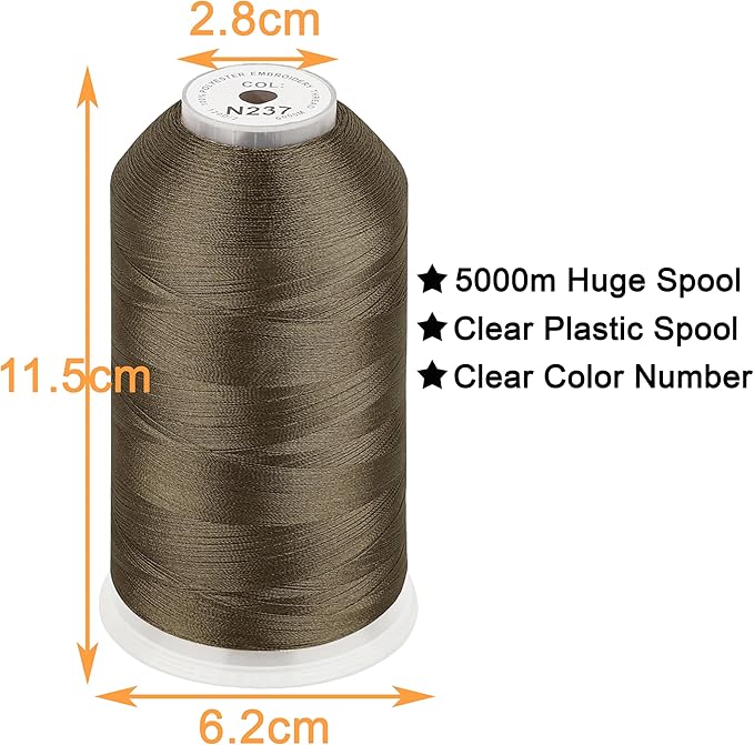 New brothread - Single Huge Spool 5000M Each Polyester Embroidery Machine Thread 40WT for Commercial and Domestic Machines - Umber(Janome Color)