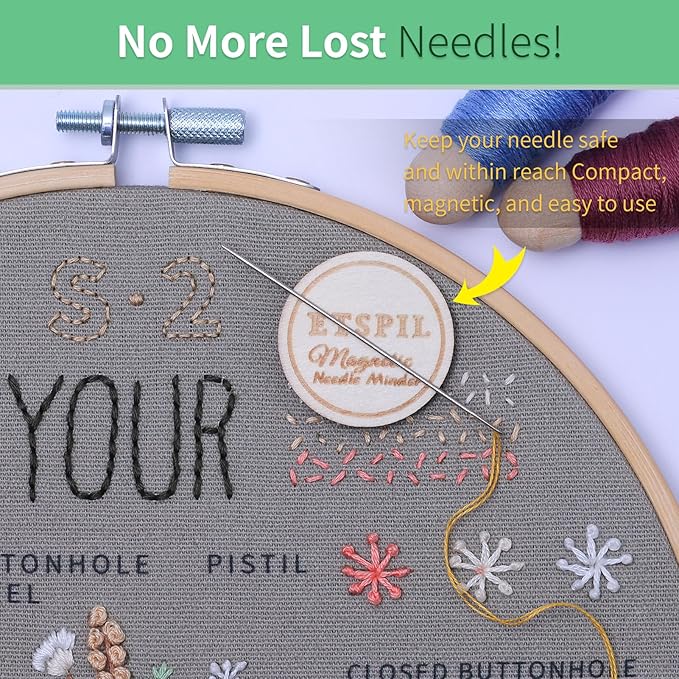 ETSPIL Embroidery Kit for Beginners & Adults, 3-Pack 33-Stitch Practice Samplers, Pre-Stamped Patterns, 7.8 inch Hoop, Floss & Needles, Step-by-Step Guide and Video Tutorials, DIY Needlework Gift