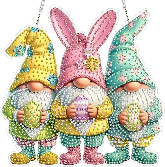 MOGTAA Easter Egg Diamond Art Hanging Kits for Adults Beginners, Gnomes Diamond Art Suncatchers, 5D Special Shape Diamond Painting Window Pendant Kit for Home Garden Wall Decor
