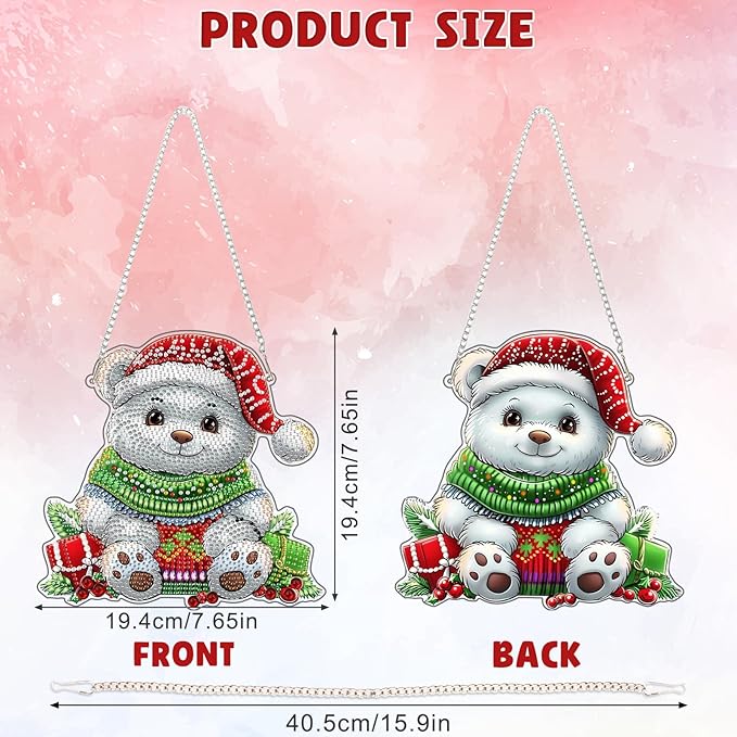 DOMROM Bear Diamond Art Hanging Kits for Adults Beginners, Christmas Special Shaped Crystal Diamond Painting Bear Pendant, DIY Diamond Art Suncatchers Animal for Home Garden Wall Decor Gift