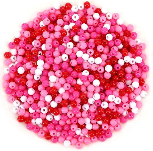 UPINS 1500Pcs Valentines Beads for Making Crafts Pink Rose Red White Beads Plastic Small Valentine Day Spacer Beads Hair Beads for Crafts Supplies