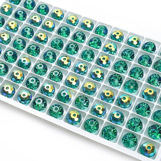 336 pcs 8mm 68 Faceted Crystal Rondelle Sparkly Suncatcher Beads Bulk AB Clear Glass Bead Set for DIY Jewelry Bracelet Necklace Earring Making Crafts Kit (Peacock Green)