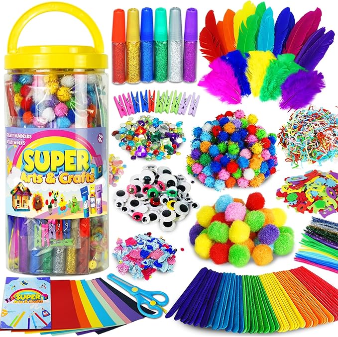 FUNZBO Easter Arts and Crafts School Supplies for Kids-Kindergarten School Supplies Set with Glitter Glue Stick,Glue,Pipe Cleaners Craft and Kids' Scissor,Birthday Gifts for Girls Boys Age 4+