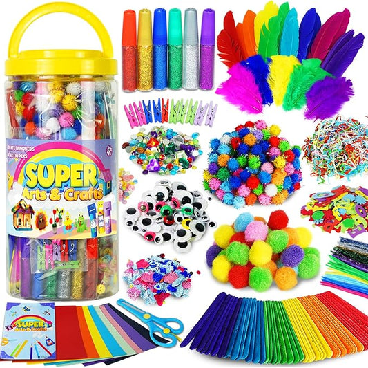 FUNZBO Easter Arts and Crafts School Supplies for Kids-Kindergarten School Supplies Set with Glitter Glue Stick,Glue,Pipe Cleaners Craft and Kids' Scissor,Birthday Gifts for Girls Boys Age 4+