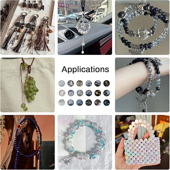 Tunmiok Glass Beads for Jewelry Making Kit with Metal Charms & Crystal String - Includes Spacers, Flower Holders - Bracelet kit, Necklace, Earring Set Supplies for Adults (Black)