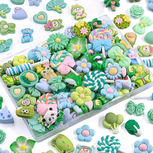 60PCS Green Slime Charms Cute Flatback Resin Charms for Slime, Random Kawaii Decoden Charm for Embellishments Phone Junk Case Charms Bulk, Hairpins Scrapbooking Crafting & DIY Decoration