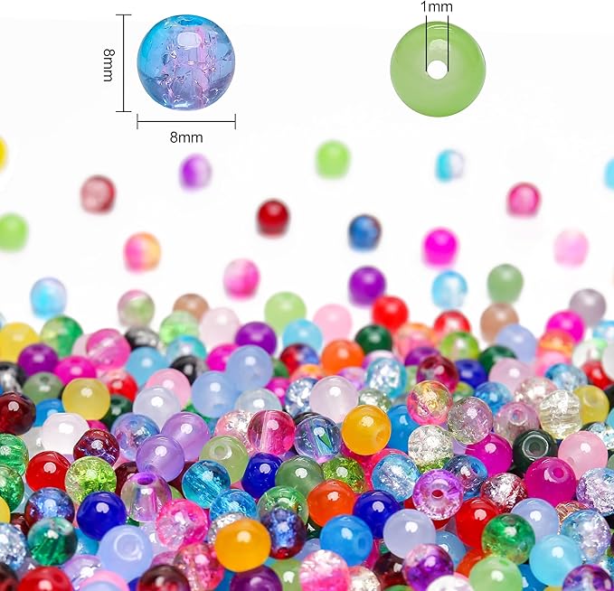BONNY BOXX 1200 PCs 8mm Round Glass Beads for Jewelry Making, Bulk Crystal Beads in 48 Assorted Colors, Crackle Glass Beads for Bracelets, Necklaces, Earrings, Jewelry Design & DIY Art Projects
