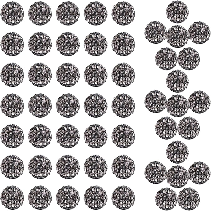 180 pcs Grey Rhinestone Beads for Jewelry Making-10mm Round Disco Ball Beads Crystal Baseball Bead Bling Beadfor Necklace Bracelet,DIY Craft Supplies,Earring Jewelry Making