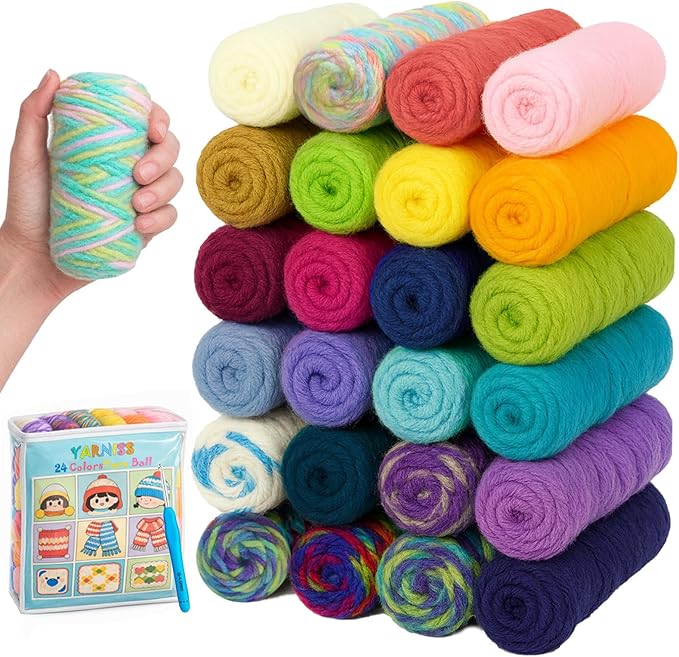Yarniss Crochet Yarn Kits for Starter, 1312 Yards Acrylic Crochet Yarn for Crafts,24 Colors Knitting Yarn Skeins with 4.0mm Crochet Hook