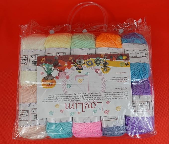 Crochet Yarn, 10x50g Soft Cotton Yarn Skeins, 1200+ Yards, for Crochet and Knitting, Free Crochet/Amigurumi Patterns, Craft DK Yarn Perfect Starter Kit (Pastel)