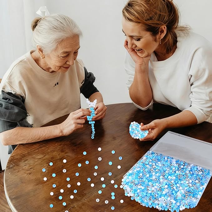 1000Pc Boxed Blue Pony Beads, Blue and White Hair Beads, 9 MM Plastic Craft Bead with Large Hole for Jewelry Making, Bracelets, Necklaces, Hair Braiding and DIY Crafts