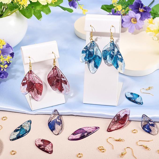FASHEWELRY 16Pcs Resin Wing Charms Blue Purple Red Butterfly Wing Earring Charms Colorful Dragonfly Wings Pendants with Jump Rings Earrings Hooks for DIY Earring Jewelry Making Kits