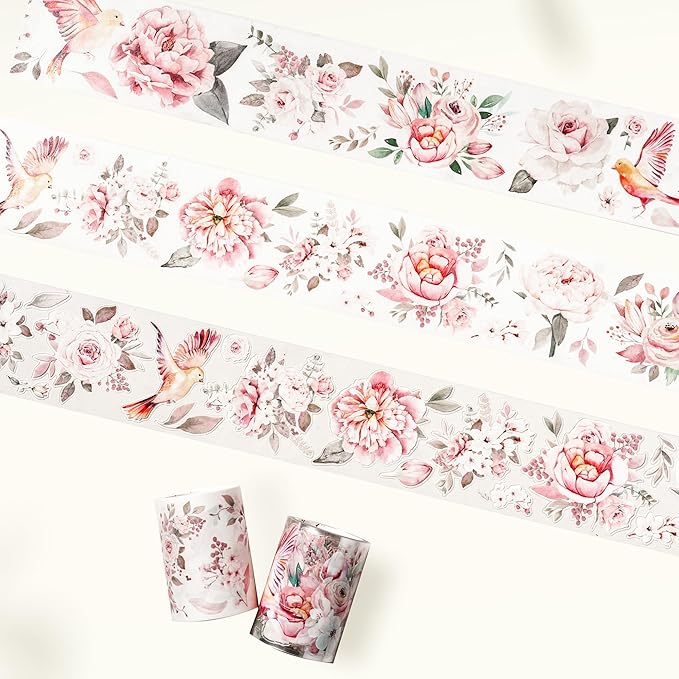 WT Pre-Cut Pink Velvet Wide Washi Tape, Single Roll, Original Designs, Elegant Floral Aesthetic, Decorative Japanese Paper Tape for Journaling, Scrapbook, Planner, DIY Crafts, Bujo Supplies, 60mm×5m
