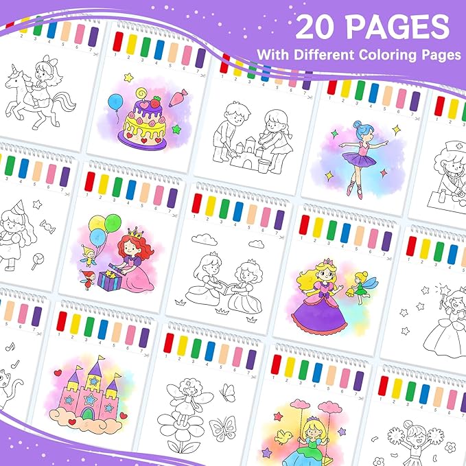 SOCOLER Paint with Water Coloring Books for Toddlers,Mess Free Watercolor Painting Papers for Kids Water Color Paint Kit Art Craft Birthday Gift for Ages 1-3, 4-8(Princess and Party)