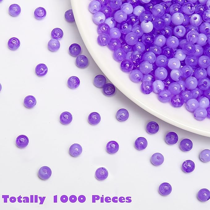 bonny boxx 1000pcs 6mm purple jade round beads, smooth acrylic balls, plastic resin gumball bubblegum chunky beads for necklace & bracelet making, crafting supplies
