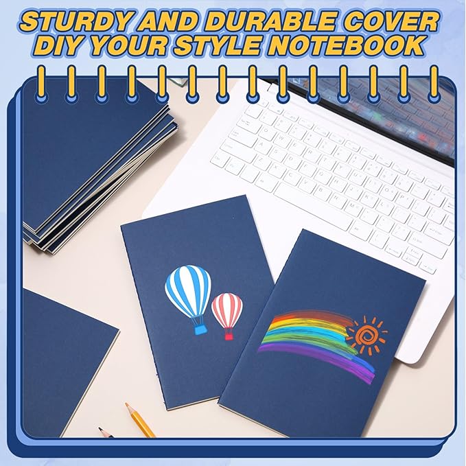 mimorou 100 pcs journals notebooks bulk - kraft softcover a5 small notebooks 5.5 inch x 8.3 inch notepads with 60 page 30 sheet for writing sketch travel office supplies(navy blue,lined)