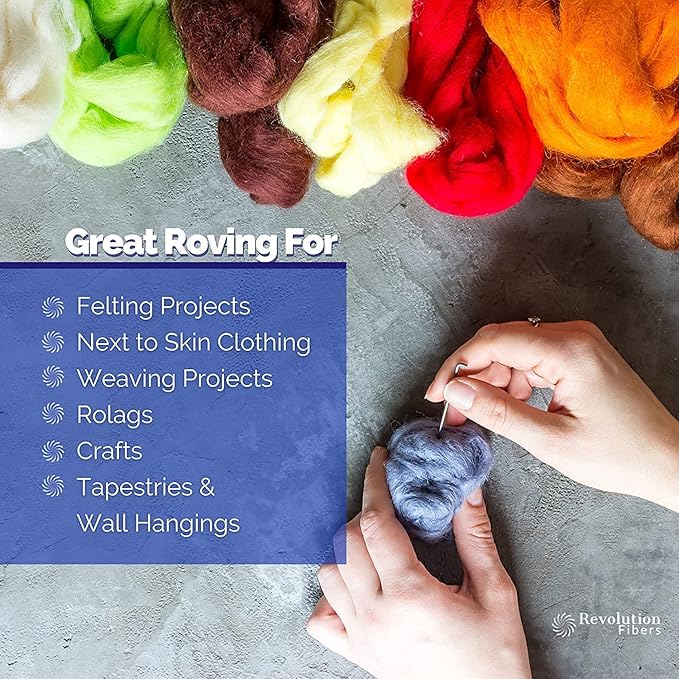 Revolution Fibers Merino Wool Combed Top | 1 lb Premium Wool Roving | 22 Micron, Best Merino Wool for Spinning, Tapestry, Needle Felting, Big Yarn Roving and Wall Hangings (Olive Green)
