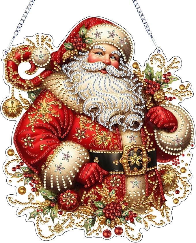 VODAPYC Christmas Diamond Art Hanging Kits for Adults, DIY Double Sided Special Shaped Diamonds Painting Window Pendant Ornament for Home Decor (Santa Claus-01)