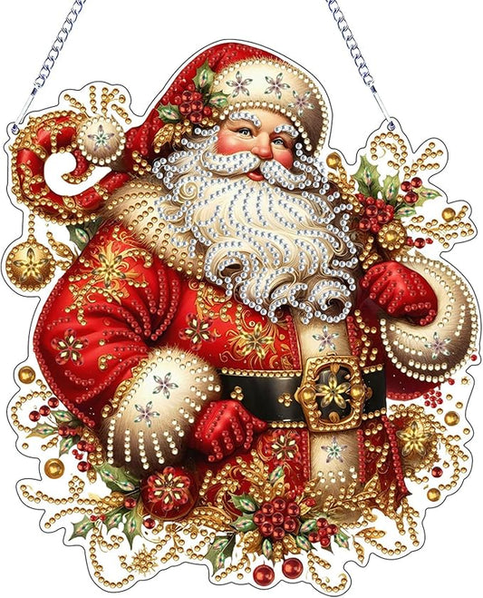 VODAPYC Christmas Diamond Art Hanging Kits for Adults, DIY Double Sided Special Shaped Diamonds Painting Window Pendant Ornament for Home Decor (Santa Claus-01)