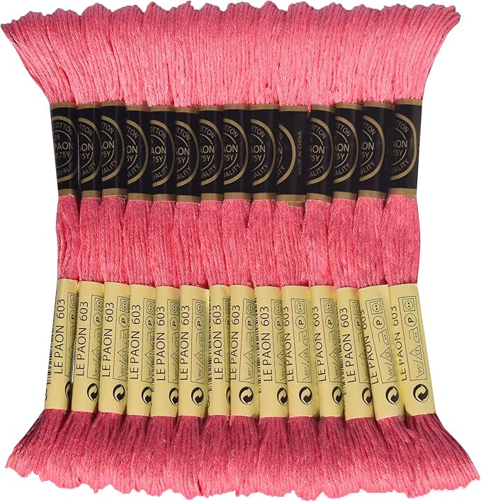 LE PAON Embroidery Floss, 14-Pack Six Strands 100% Long Staple Cotton Embroidery Thread, 8.7-Yard，Color Number：603, Cranberry