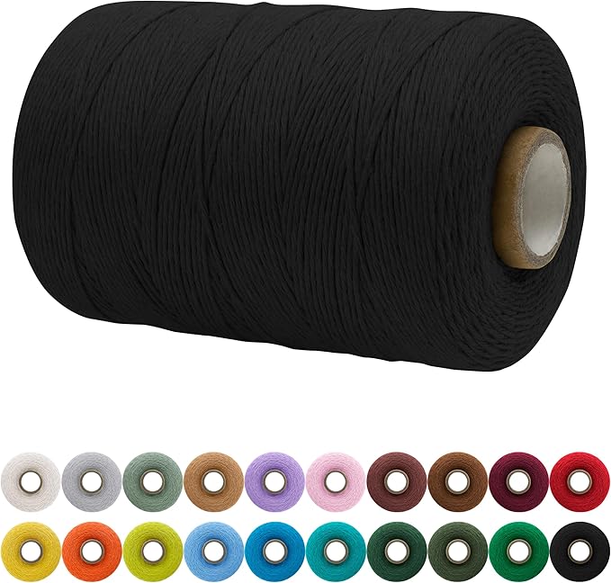 JeogYong Single Strand Macrame Cord 1mm x 426 Yards (1279 Feet) Soft Cotton Rope Macrame Yarn 1 mm Macrame Cord, Macrame Supplies for Crafts Wall Hangings Plant Hangers Decorations (Black)