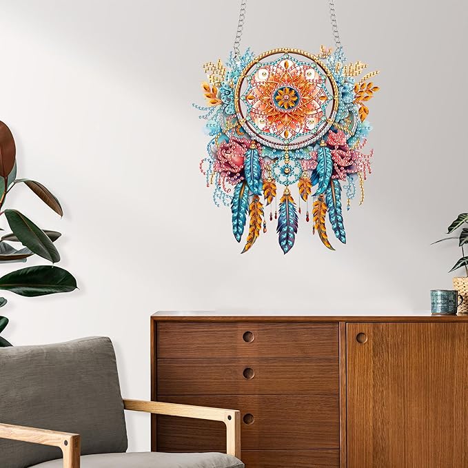 Reofrey Hanging Diamond Art Kits for Adults– 8x8Inch Dreamcatchers Hanging Ornament Acrylic Board Double Sided Pattern Crystal Diamond Art Suncatcher Pendant, for Home Window Decoration Handmade Gift