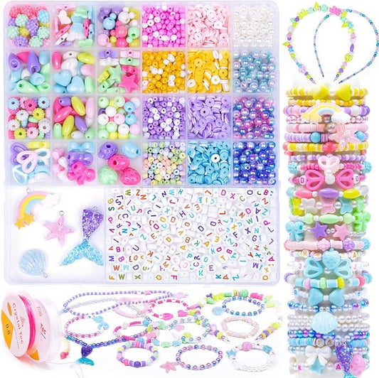 miuco bracelet making kit for girls - cute beads for jewelry making kit with charms - arts and crafts for make necklaces - birthday gifts for kids girls ages 5 6 7 8 9 10 11 12 macarons
