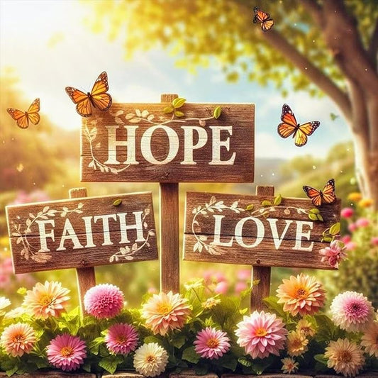 GEEHEIY Faith Hope Love Diamond Art Kits for Adults, 5D Diamond Painting Kits for Beginner, DIY Full Drill Round Gem Art for Home Wall Decor 14 x14 Inch