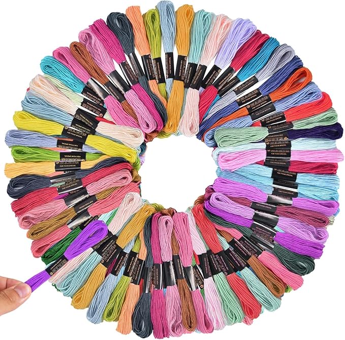 OBTANIM 100 Skeins Rainbow Color Embroidery Floss Cross Stitch Threads Bracelet String Yarn Crafts Floss with Needles for Bracelet Making, Hand Sewing Crafts