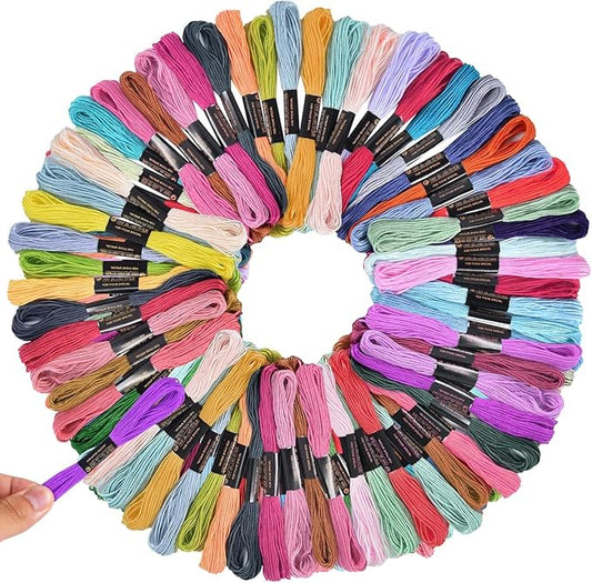 OBTANIM 100 Skeins Rainbow Color Embroidery Floss Cross Stitch Threads Bracelet String Yarn Crafts Floss with Needles for Bracelet Making, Hand Sewing Crafts