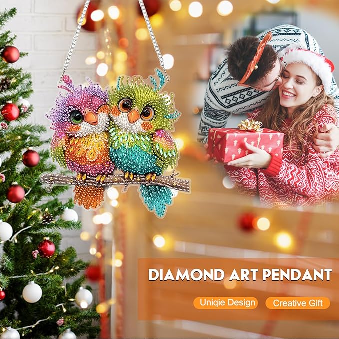 NEWENMO Diamond Art Kit for Adult, Funny Birds, Diamond Art Painting Double Sided Window Pendants for Home Garden Wall Hanging, DIY Special Shaped Gem Hanging Ornaments, Colorful Birds