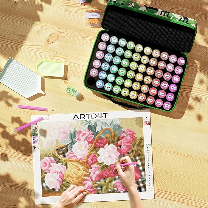 ARTDOT 60 Slots Storage Container for Diamond Art Kits for Adults,Portable Diamond Painting Storage Box with Accessories and Tools