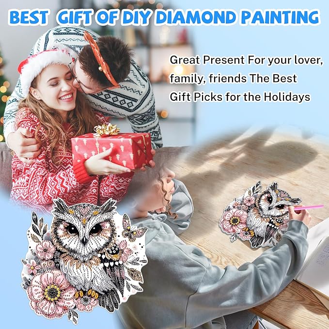 Bowetile Owl Diamond Art Hanging Kits for Adults, 5D Special Shape Diamond Painting Animals Kits, Animal Gem Art Suncatchers Painting Pendant Ornament for Home Garden Wall Decor