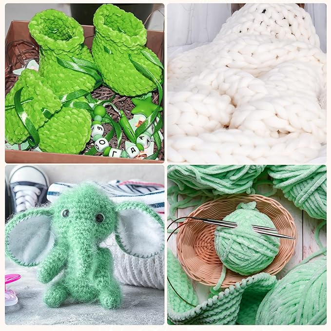 Woanger 20 Skeins Soft Chenille Yarn Velvet Blanket Yarn for Crocheting Hand Knitting Weaving DIY Craft, 10 Colors, 93 Yards Each (Green Tone)