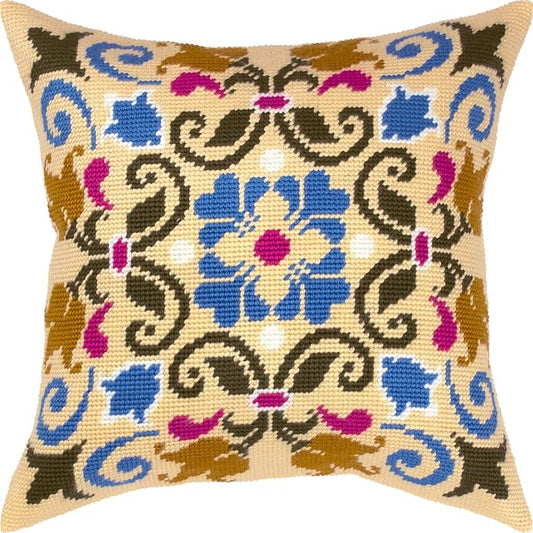 Brvsk Ornamental Needlepoint Kit for Adults and Beginners — Byzantine 16″ × 16″ with Clear, Precise Printed Design on Cotton Canvas; Includes 2 Needles, Yarn, and Easy-Read Chart