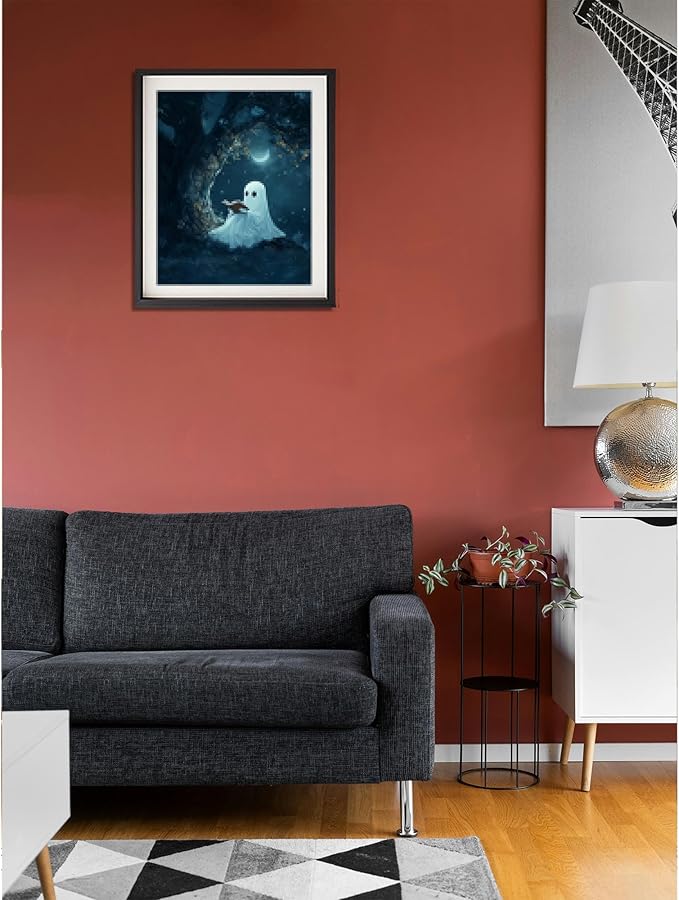 Cawpom Ghost Reading Paint by Number, Halloween Ghost with Book Paint by Numbers Kit for Adults, Halloween Spooky Acrylic Painting, Home Wall Decor(16x20inch, No Frame)